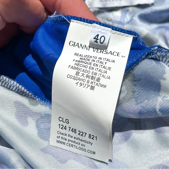 Versace Dress Y2K Collared Blue Baroque Camouflage Midi Size 4 Small 40 EU - Picture 5 of 9